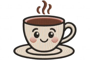 Smiling coffee cup with steam saucer hot beverage