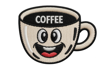 Smiling coffee cup with word coffee cartoon embroidered