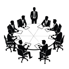 Business meeting around a circular table with participants and a leader discussion collaboration