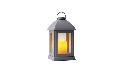 Gray Lantern with LED Candle Light on Transparent Background