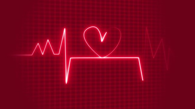 Heart beat line animation. Neon heart beat line. Cardiogram of the heart on the monitor. ECG diagnostics.