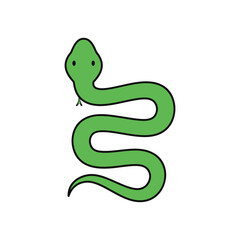Fototapeta premium A green cartoon snake is coiled and isolated on white background, representing a simple and stylized reptile illustration