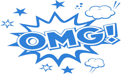Obraz premium Blue Comic Style “OMG!” Text Explosion – Pop Art Speech Bubble Illustration