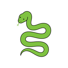 Naklejka premium A green cartoon snake is coiled and isolated on white background, featuring a simple and stylized reptile illustration