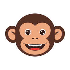 A cheerful cartoon monkey face with a wide smile is isolated on white background