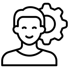 Customer Support Outline Icon Vector Design - Smiling person with gear, symbolizing customer support, service efficiency, or personalized help