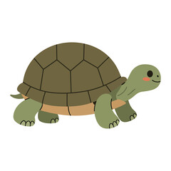 A cute cartoon turtle with a brown shell, isolated on white background