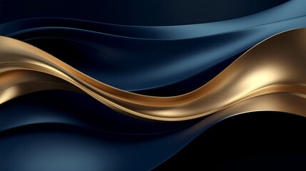 Elegant flowing waves of gold and deep blue satin fabric with luxurious sheen