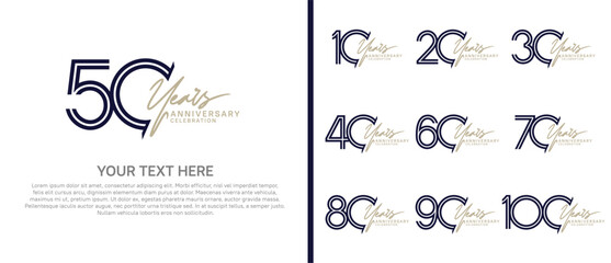 logo anniversary set. purple color with brown handwriting on white background for special event