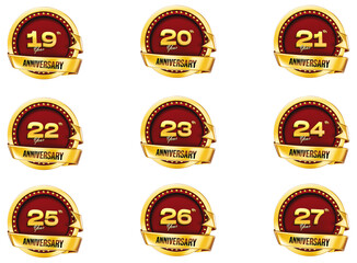 Anniversary 3D Icon Set With Golden Badge Transparent Background