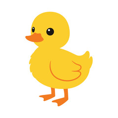 Fototapeta premium A cheerful yellow duckling stands upright, its bright color and simple design radiating a sense of playful innocence isolated on white background