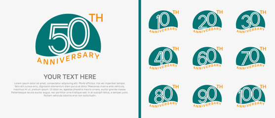 logo anniversary set. green color with half circle on white background for special event