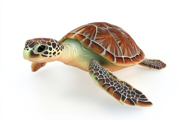 Obraz premium Sea turtle swimming slowly 3d cartoon character on white background