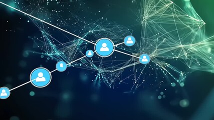 Abstract digital network connection with user icons and data points representing online interactions - Powered by Adobe