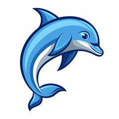 Fototapeta premium Graceful blue dolphin mascot leaping upward, perfect for branding, stickers, or playful design projects with marine animal themes.