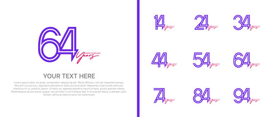 logo anniversary set. purple color with handwriting on white background for special event