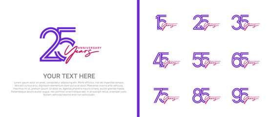 logo anniversary set. purple color with handwriting on white background for special event