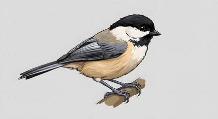 Obraz premium Cartoon Illustration of a Black-Capped Chickadee Bird Perched on a Branch