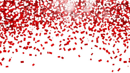 Obraz premium Red confetti falling on white background, celebratory shower of festive ribbons.