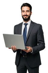 笑顔のビジネスマン ノートPCを持つ