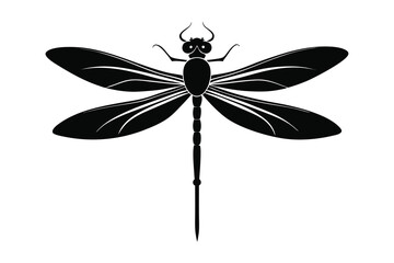 Detailed hand drawn dragonfly black silhouette vector icon isolated on white background