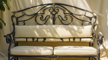 Antique wrought iron garden bench