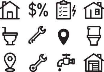 Fototapeta premium Collection of real estate and home service icons isolated on transparent background