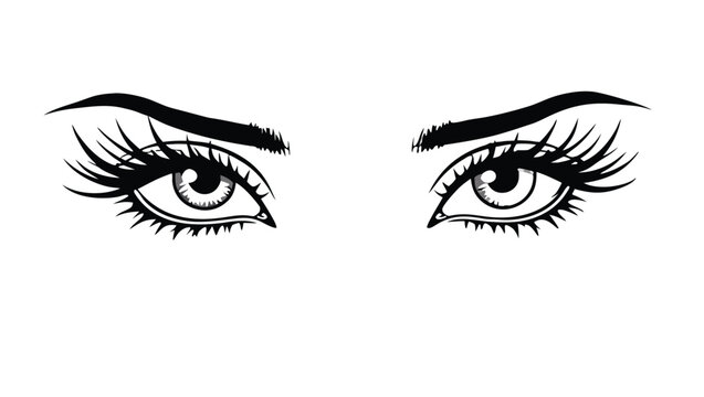 Black and white drawing of a woman's eyes with long eyelashes eyebrows