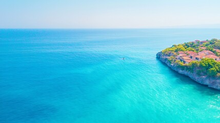 Serene turquoise waters meet lush green cliffs adorned with coastal homes
