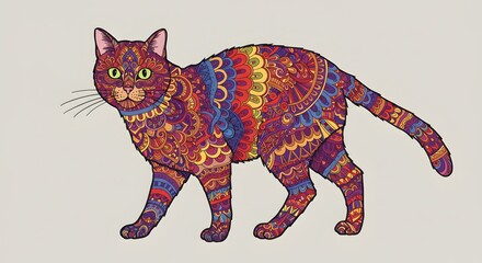 Fototapeta premium Colorful Cat Zentangle Art Illustration, Decorative Patterned Animal