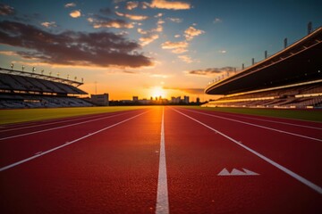 Obraz premium Run On Track Field And Witness City's Morning Glow, With Goal Achievement