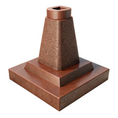 Abstract 3d rendered sculpture in earthy brown tones with geometric forms on black background