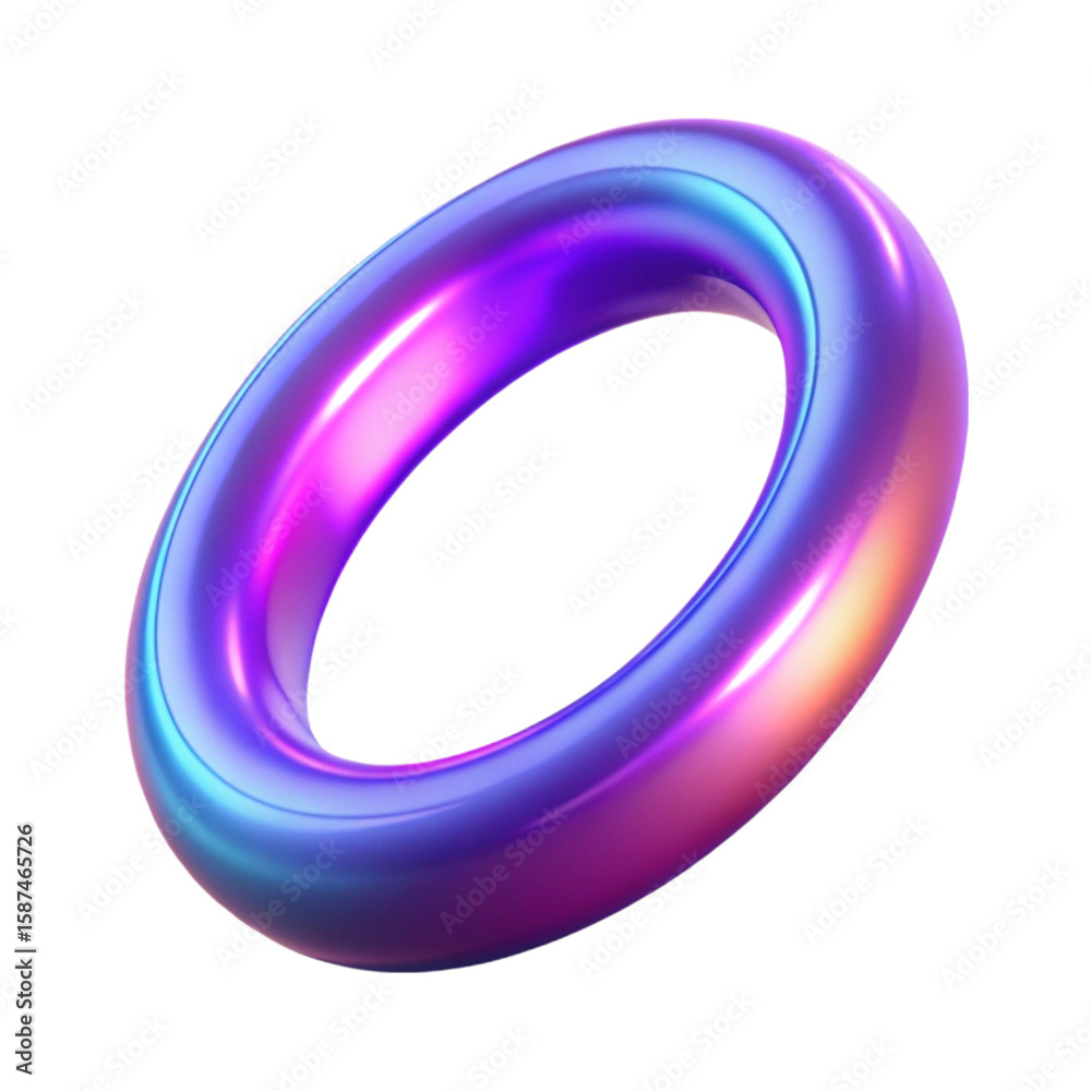 Fototapete Abstract 3d rendered vibrant iridescent torus shape with glowing color gradient on black background.