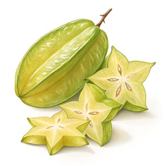Fototapeta premium yellowish green starfruit on a white background