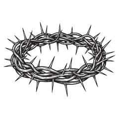 Fototapeta premium Crown of thorns religious woodcut engraving vector illustration
