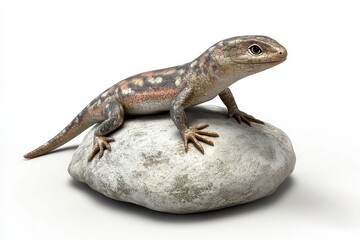 Fototapeta premium Skink darting under rock 3d cartoon character on white background