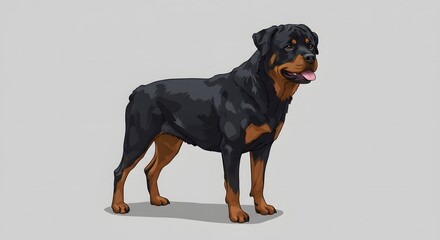 Rottweiler Dog Illustration on a Light Gray Background