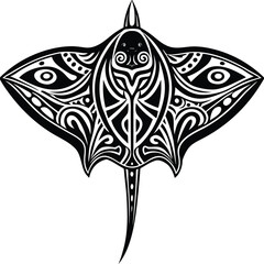 Tribal manta ray with intricate patterns and swirling designs tattoo black