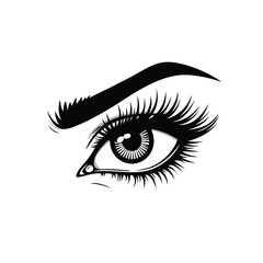 Dramatic black eye with long lashes and arched brow white eyebrow