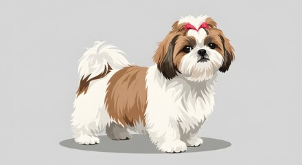 Shih Tzu Dog Illustration on Gray Background