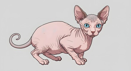 Sphynx Cat Illustration - Hairless Domestic Cat with Blue Eyes