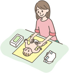 赤ちゃんのおむつ替えをする人