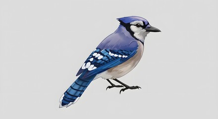 Vibrant Illustration of a Blue Jay Bird Against a Neutral Background