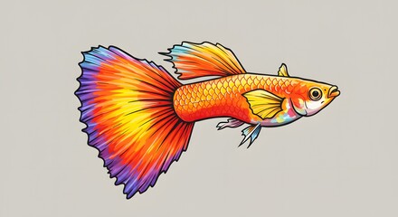 Vibrant Cartoon Guppy Fish Illustration on Neutral Background