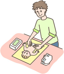 赤ちゃんのおむつ替えをする人
