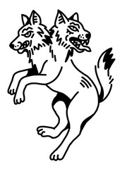 Cerberus inspired creature, striking monochrome graphic design