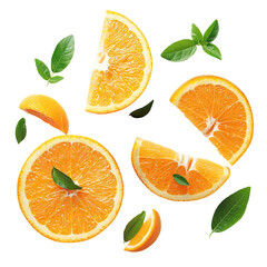 Fresh orange slices and leaves