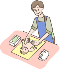 赤ちゃんのおむつ替えをする人