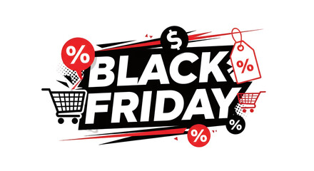 Black Friday Sale Promotion with Shopping Carts and Discount Tags Attract Customers with Festive Marketing