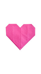 Pink heart shaped origami with clipping path isolated on transparent background